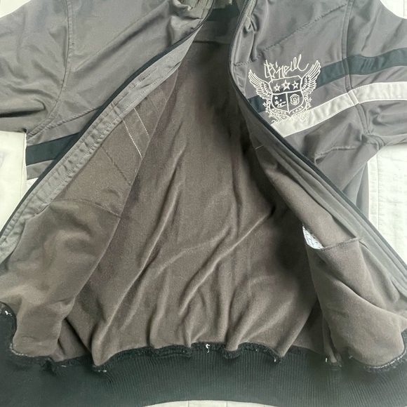 Y2K O’Neill Taupe Track Jacket Zip-Up Striped Logo Size S 2000s - Picture 7 of 12